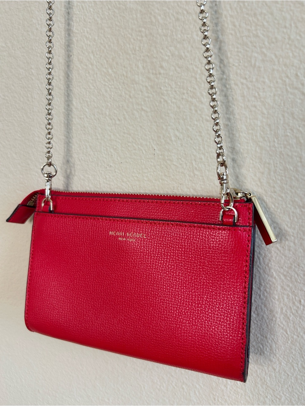Henri Bendel Red Leather Crossbody Bag Gold Chain Detachable Strap